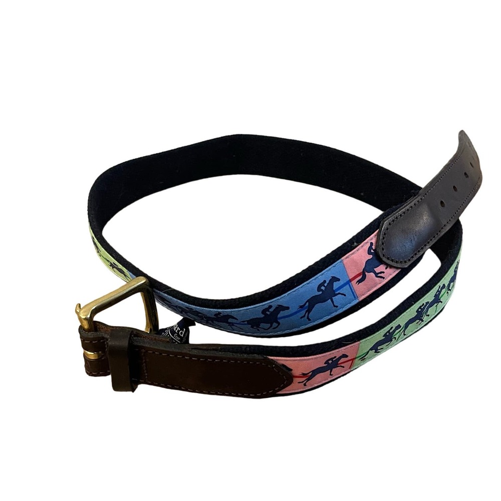 Vineyard Vines Pink and Green Belt with Blue Horse Design - Picture 2 of 8